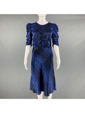 ISABEL MARANT Size 2 Blue Black Silk Print A-Line Dress
